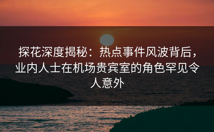 探花深度揭秘：热点事件风波背后，业内人士在机场贵宾室的角色罕见令人意外