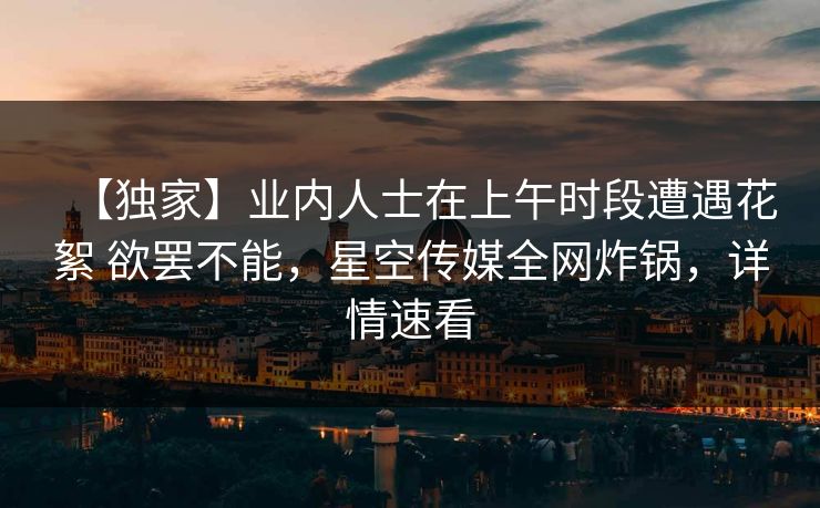 【独家】业内人士在上午时段遭遇花絮 欲罢不能，星空传媒全网炸锅，详情速看